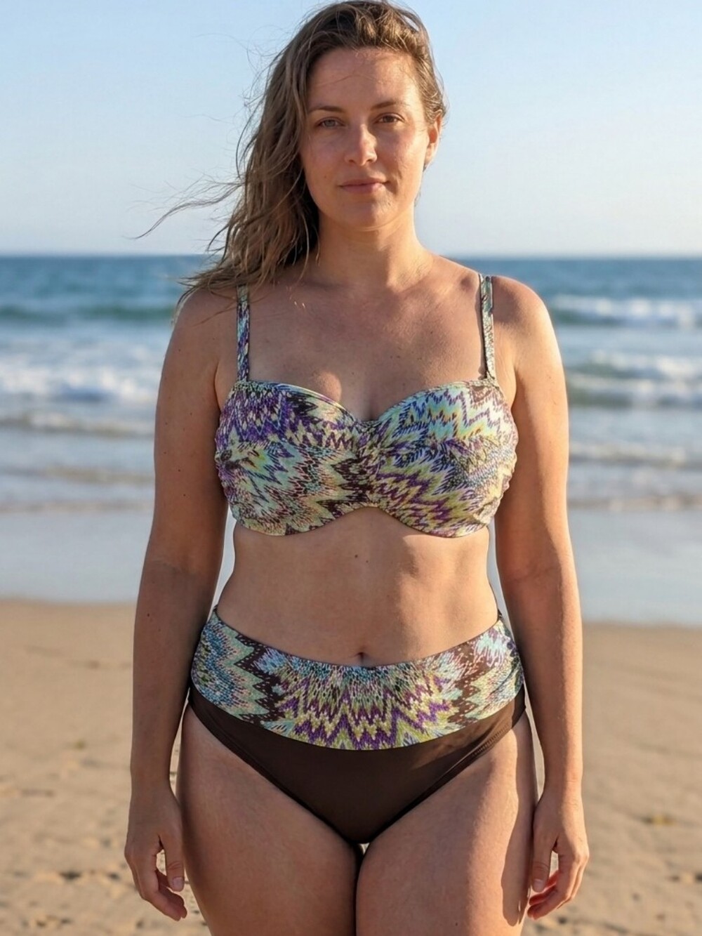 Sunsets Brown Purple Multicolor Zigzag Print Underwire Bikini Set L/38D